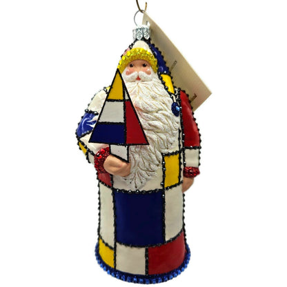Patricia Breen De Stijl Santa Red Yellow Blue Art Crystals Christmas Ornament