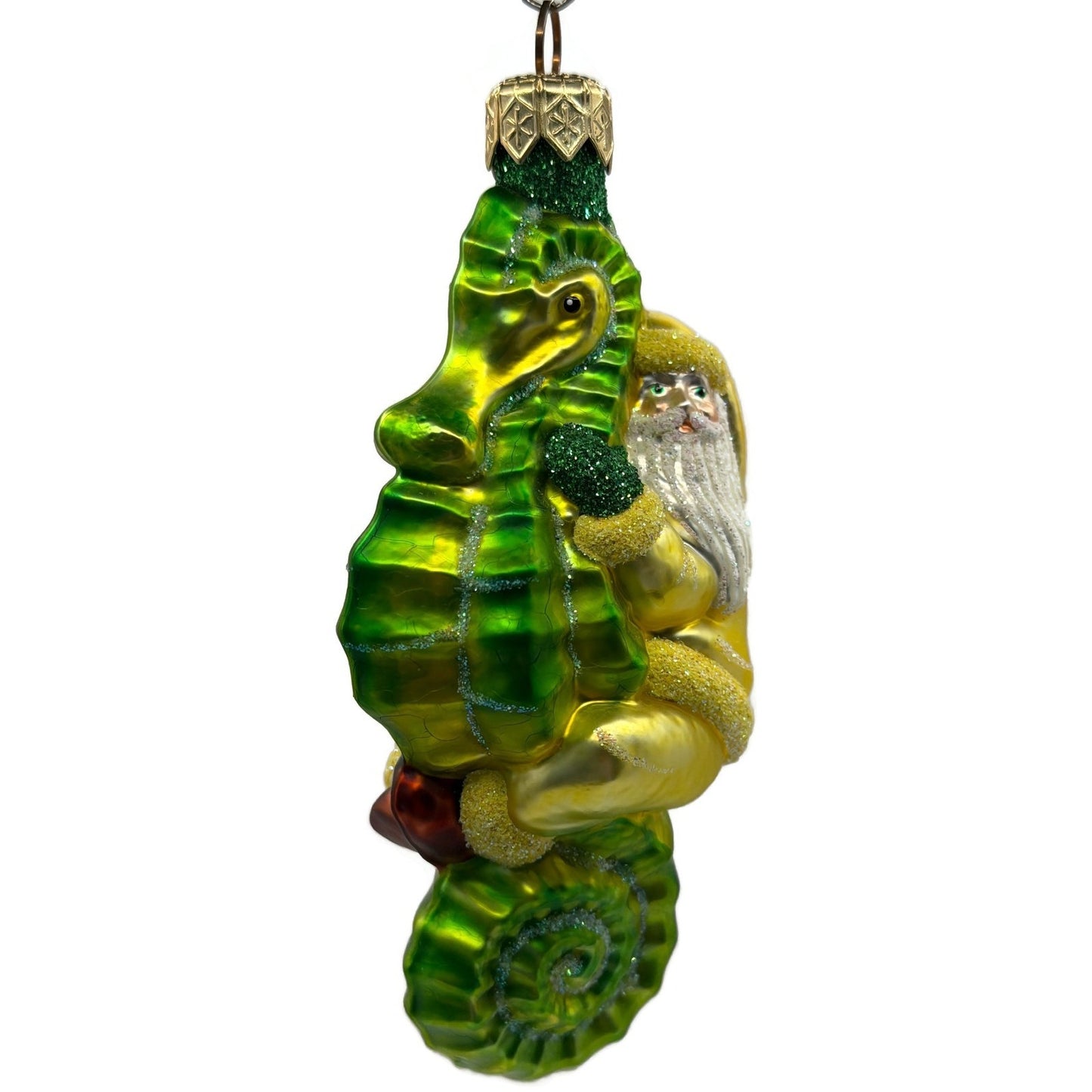 Patricia Breen Hi Ho Santa Yellow Green Seahorse Nautical Christmas Ornament