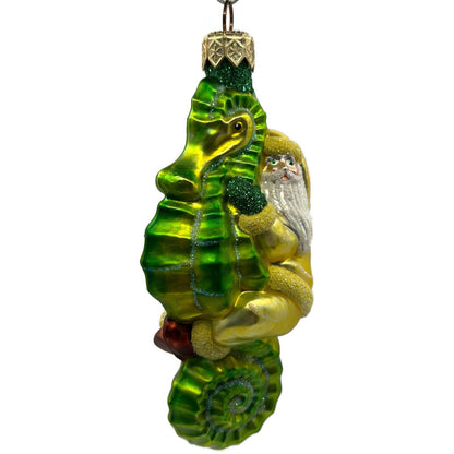 Patricia Breen Hi Ho Santa Yellow Green Seahorse Nautical Christmas Ornament