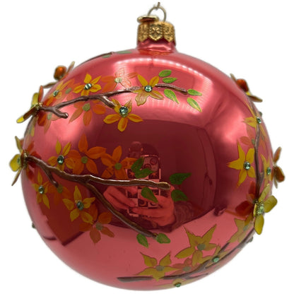Glitter Lab Floral Symphony Raspberry Ball With Forsythia 80MM Christmas Decor