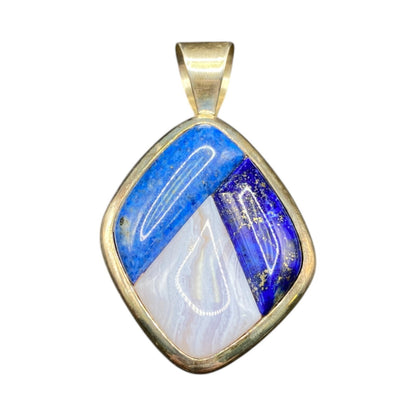 Lapis Lazuli Blue Lace Agate Charm Pendant Mix Gemstones Silver Tone Metal