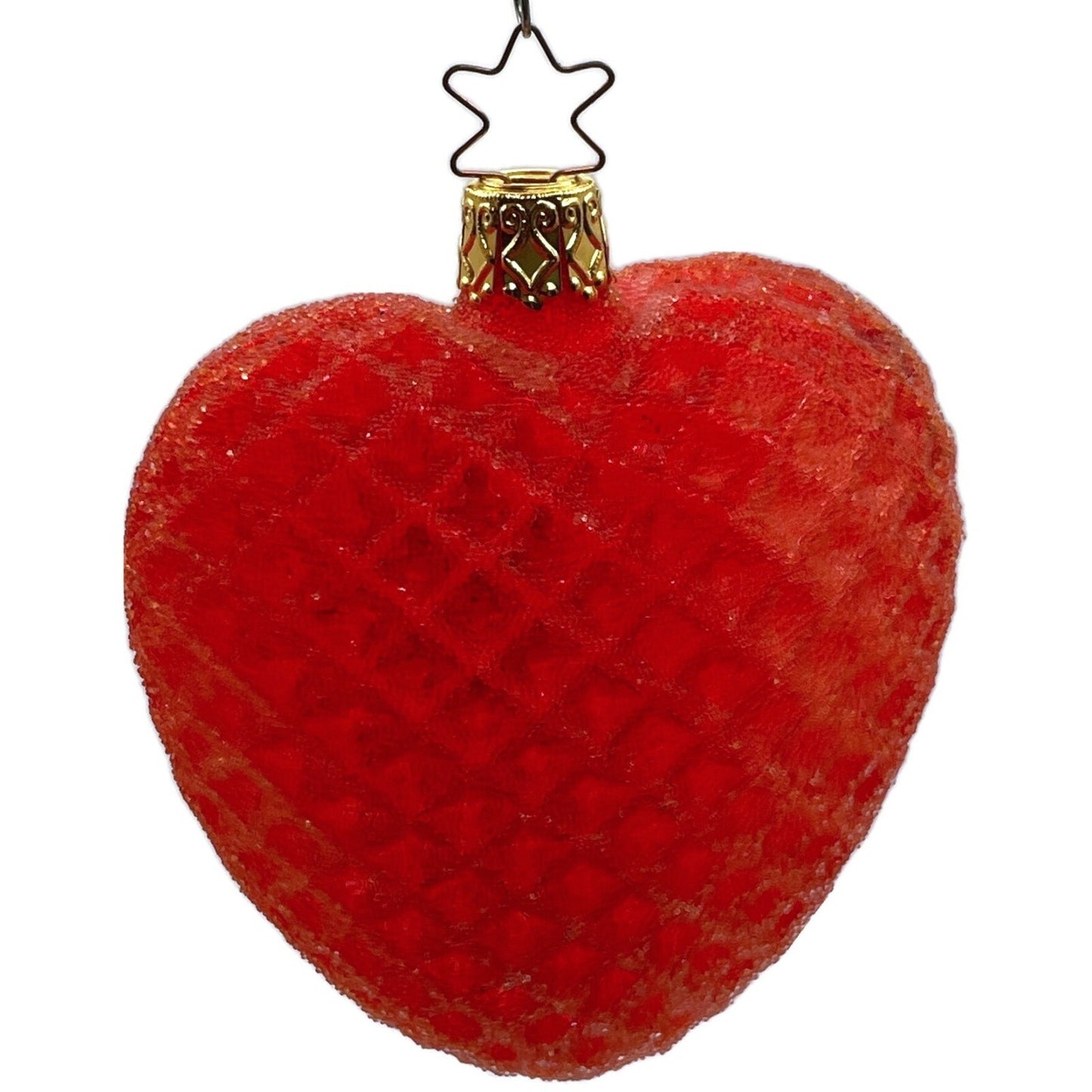 Inge Glass Ornament Red Glittered Waffle Heart Valentines Christmas Tree Decor