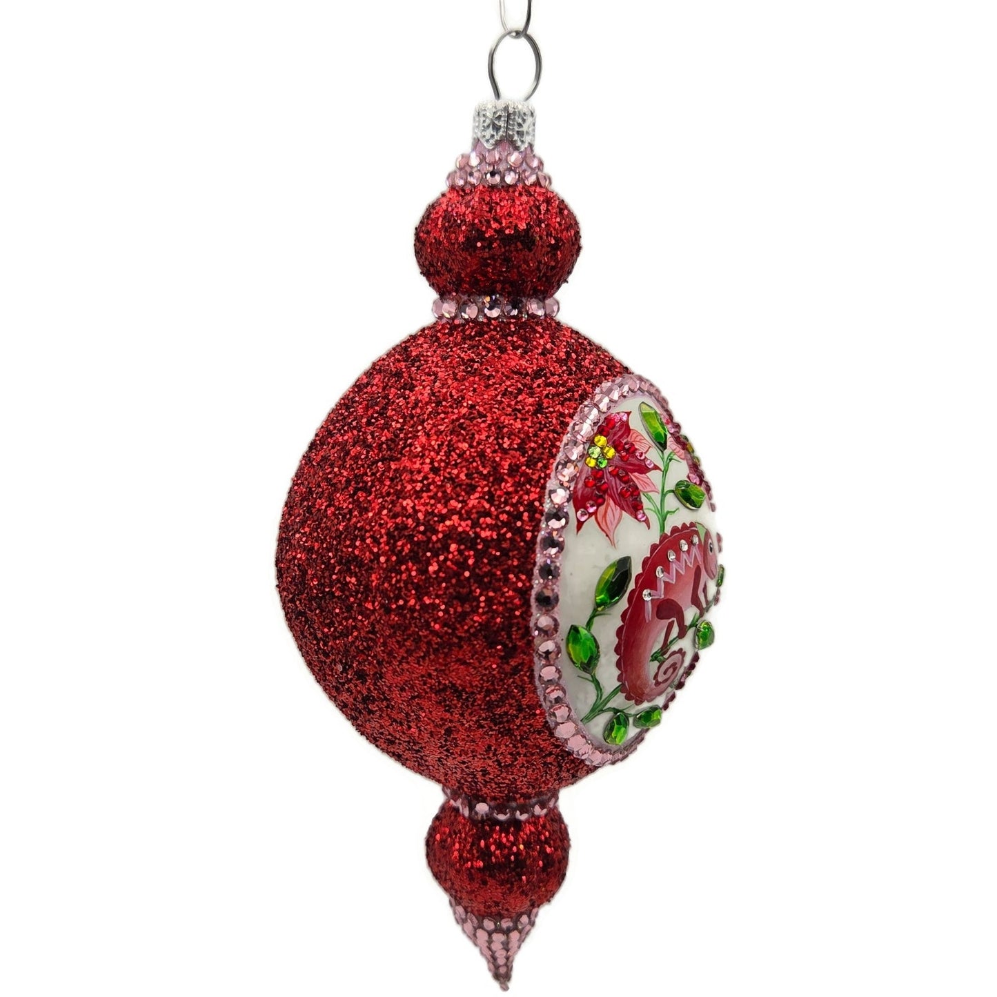 Patricia Breen Le Fleuron Poinsettia Chameleon Red Glittered Christmas Ornament