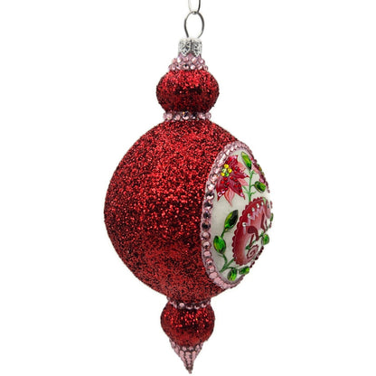 Patricia Breen Le Fleuron Poinsettia Chameleon Red Glittered Christmas Ornament
