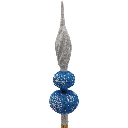 Patricia Breen Miniature Blizzard Finial Blue Silver Snow Christmas Tree Topper