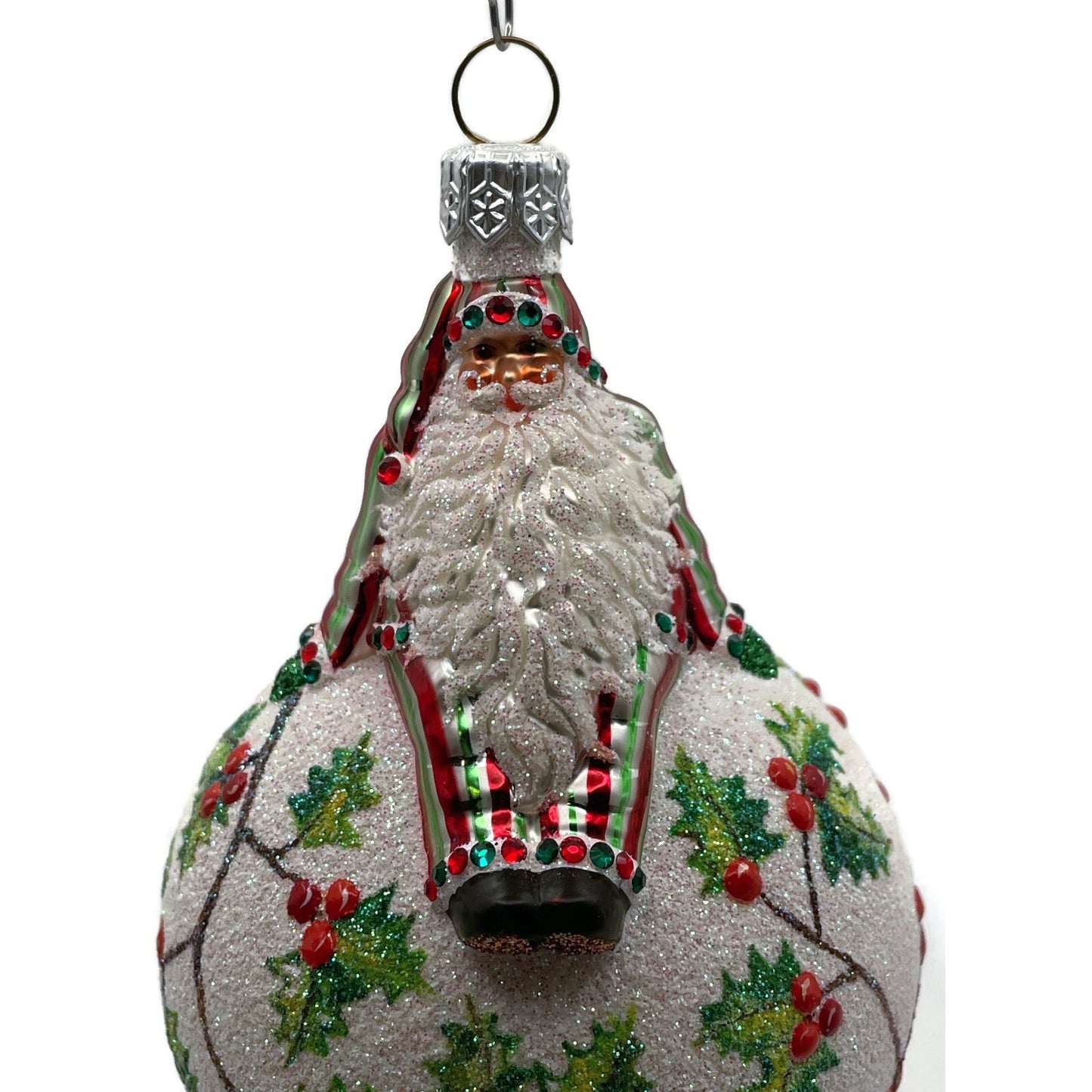 Patricia Breen Steadfast Santa Holly Red Striped Christmas Holiday Tree Ornament