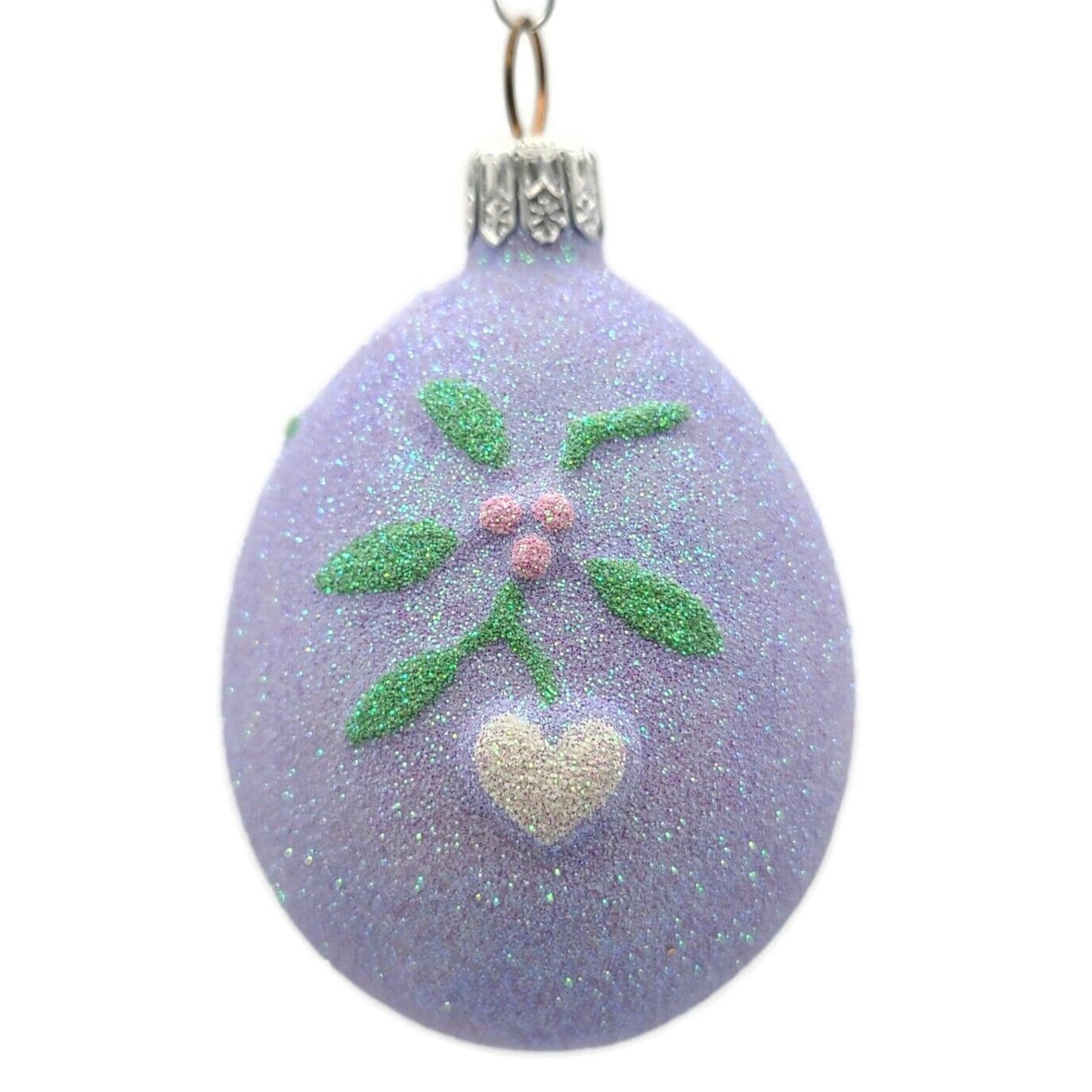 Patricia Breen Mistletoe Egg Lavender Heart Christmas Holiday Glittered Ornament