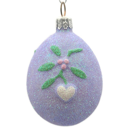 Patricia Breen Mistletoe Egg Lavender Heart Christmas Holiday Glittered Ornament