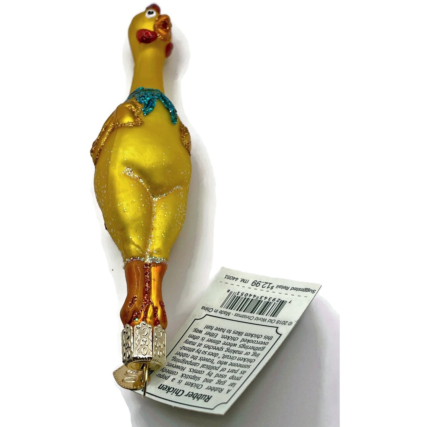 Rubber Chicken OWC Yellow Comedy Glittered Old World Christmas Tree Ornament