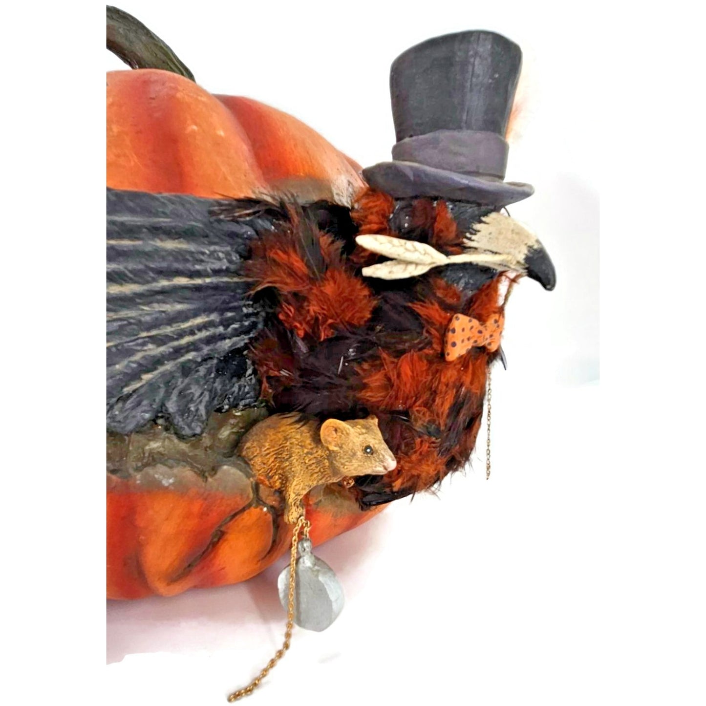 Bethany Lowe Cawing Pumpkin Halloween Raven Crow Top Hat Mouse Paper Mache Decor