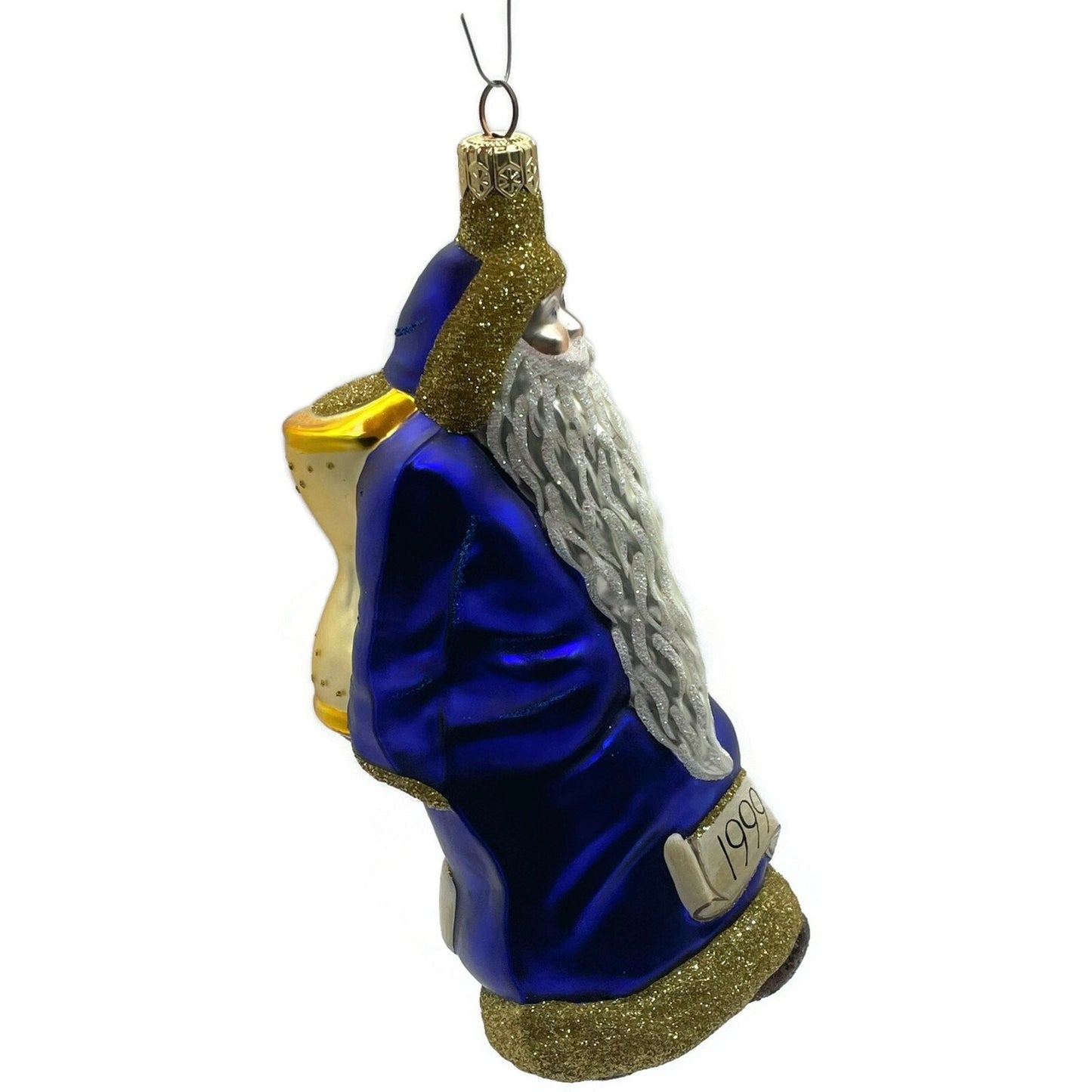 Patricia Breen Out With The Old Blue Gold Santa Claus Christmas Ornament 9830