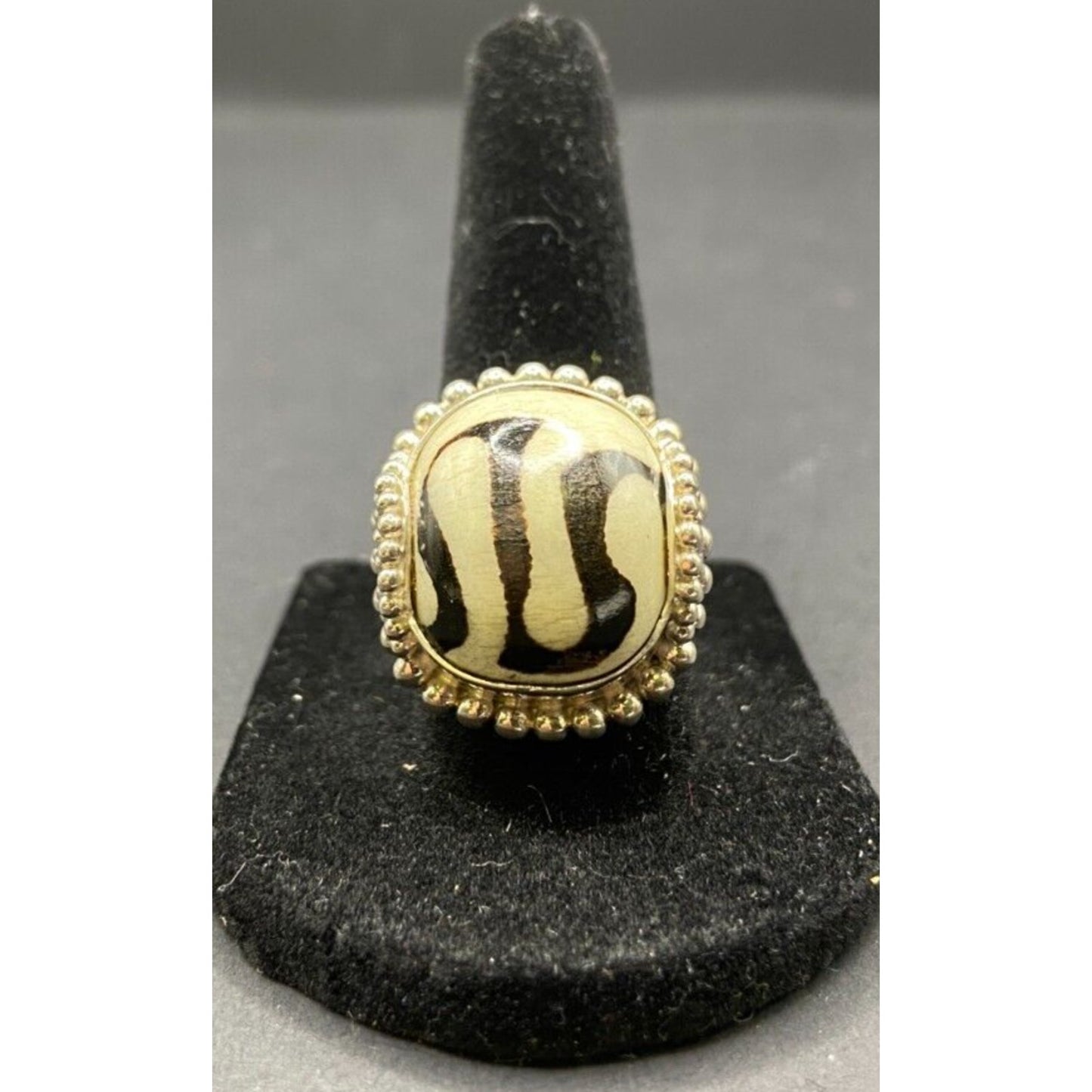 Zebra Jasper Cushion Cut Ring Crystal Sterling Silver Gold Plated Sejan Stamped