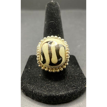 Zebra Jasper Cushion Cut Ring Crystal Sterling Silver Gold Plated Sejan Stamped