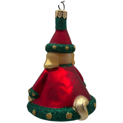 Patricia Breen Santas Helper Dog Red Dotted Gold Glass Christmas Ornament 9886