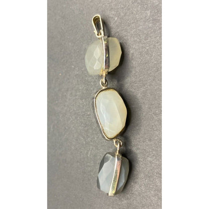 White Moonstone Dangle Pendant Faceted Gemstone Crystal Bezel Sterling Silver