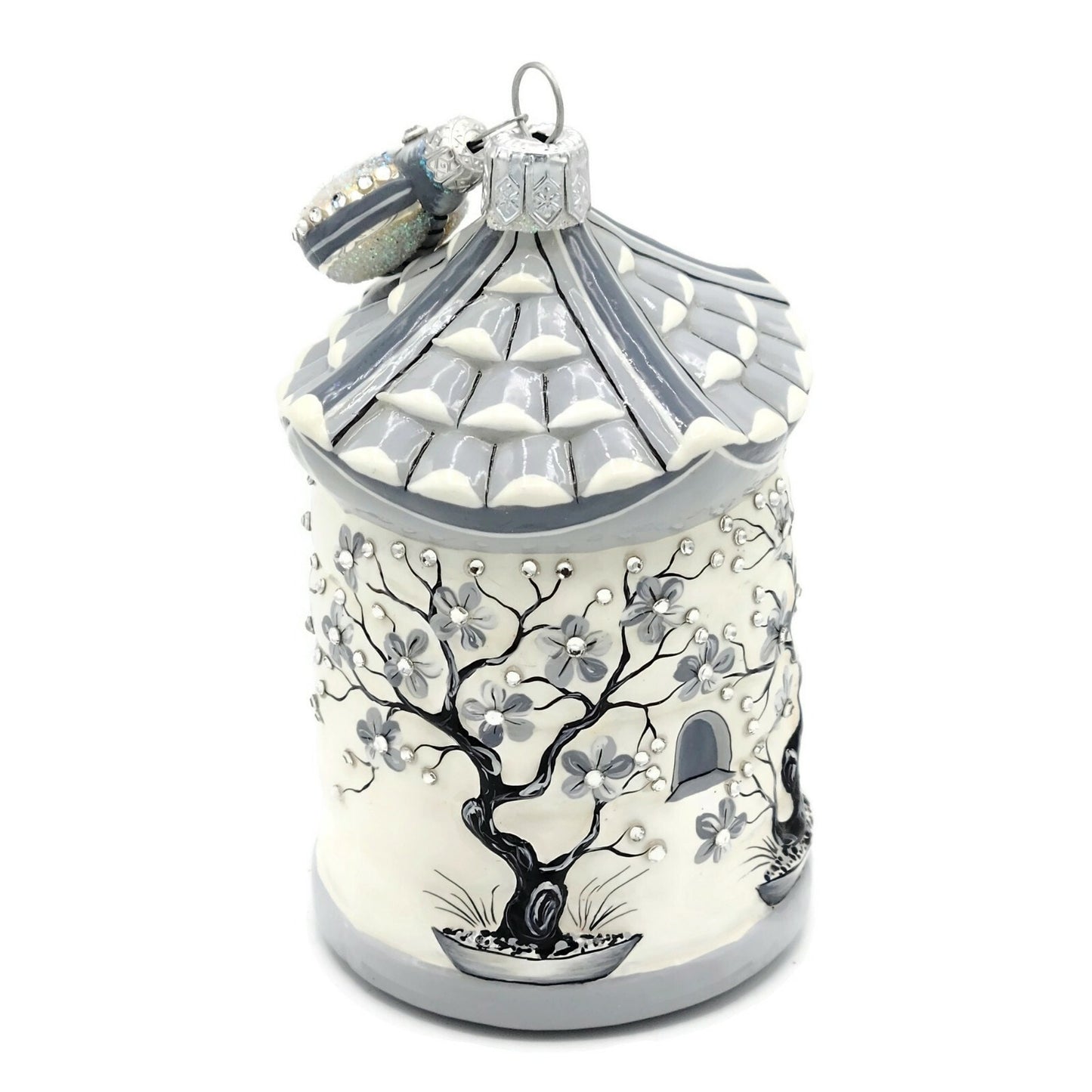 Patricia Breen Zenskep Chinoiserie Black Bee Floral Asian Holiday Tree Ornament