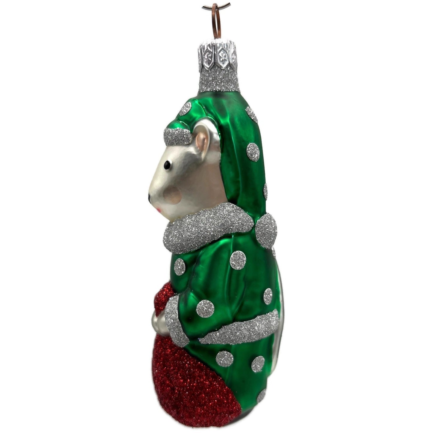 Patricia Breen Festive Mouse Green Silver Dots Christmas Tree Ornament