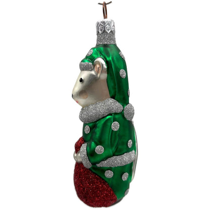 Patricia Breen Festive Mouse Green Silver Dots Christmas Tree Ornament