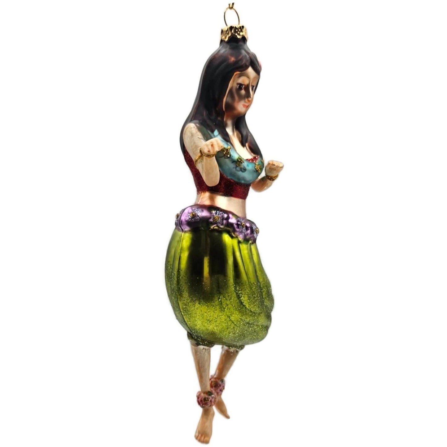 Hawaiian Hula Girl Dancer Summer Glass Green Dress Christmas Tree Ornament