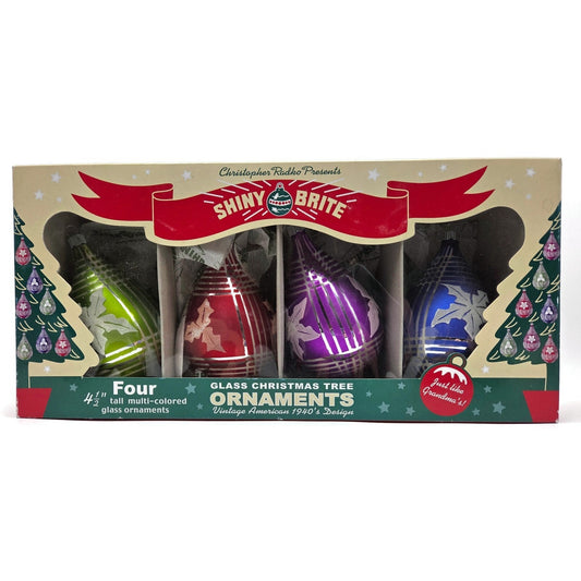 Christopher Radko Shiny Brite Christmas Ornaments Jeweled Tone Tartan Tear Drop