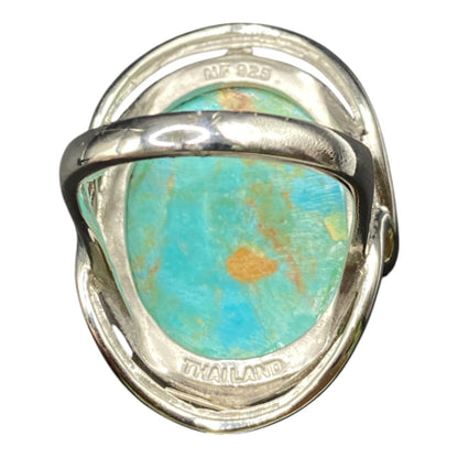 NF 925 Sterling Silver Ring Turquoise Oval Cabochon Blue Stone Size 9 Thailand