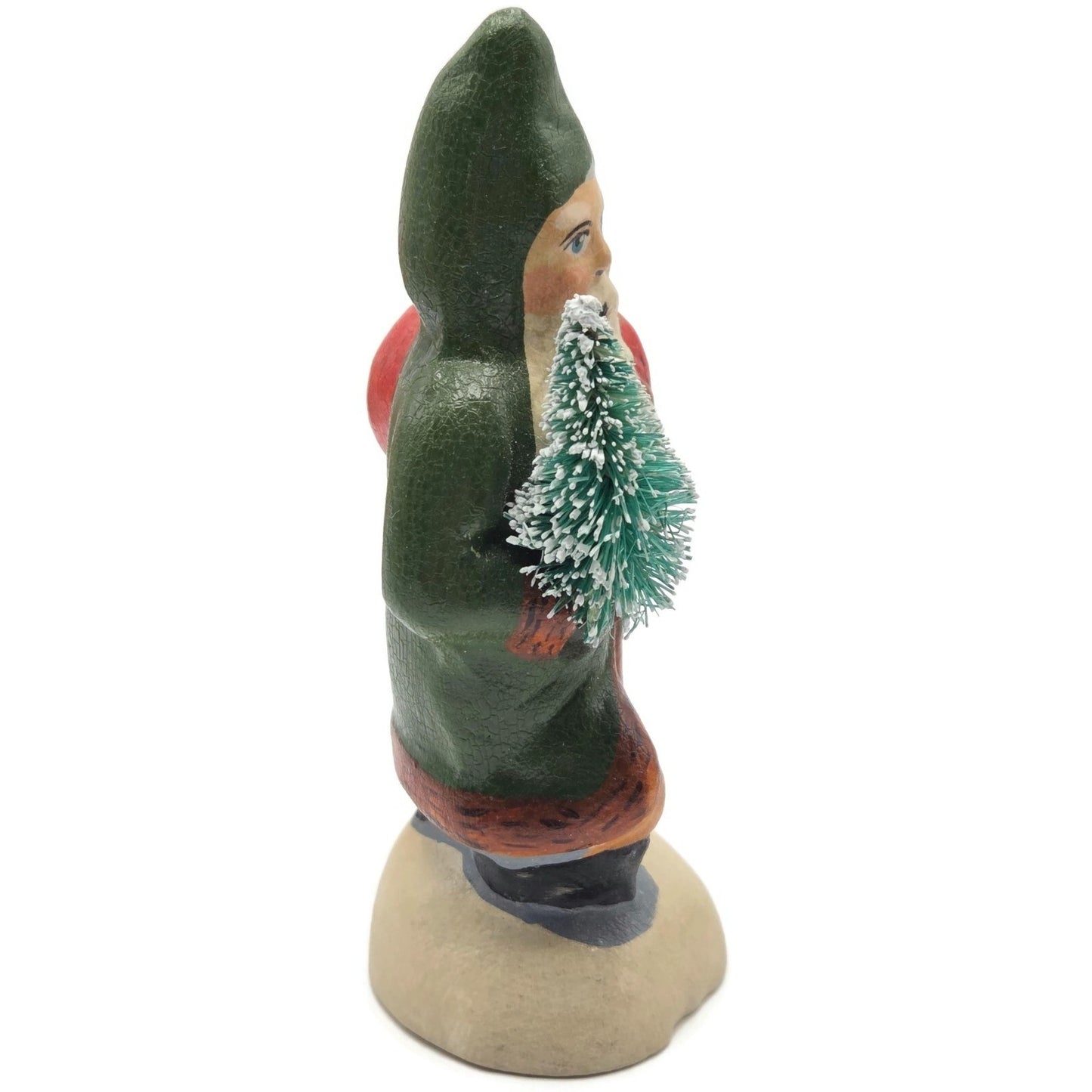 Vaillancourt Small Green Father Christmas Trudging Thru Snow Christmas Figurine