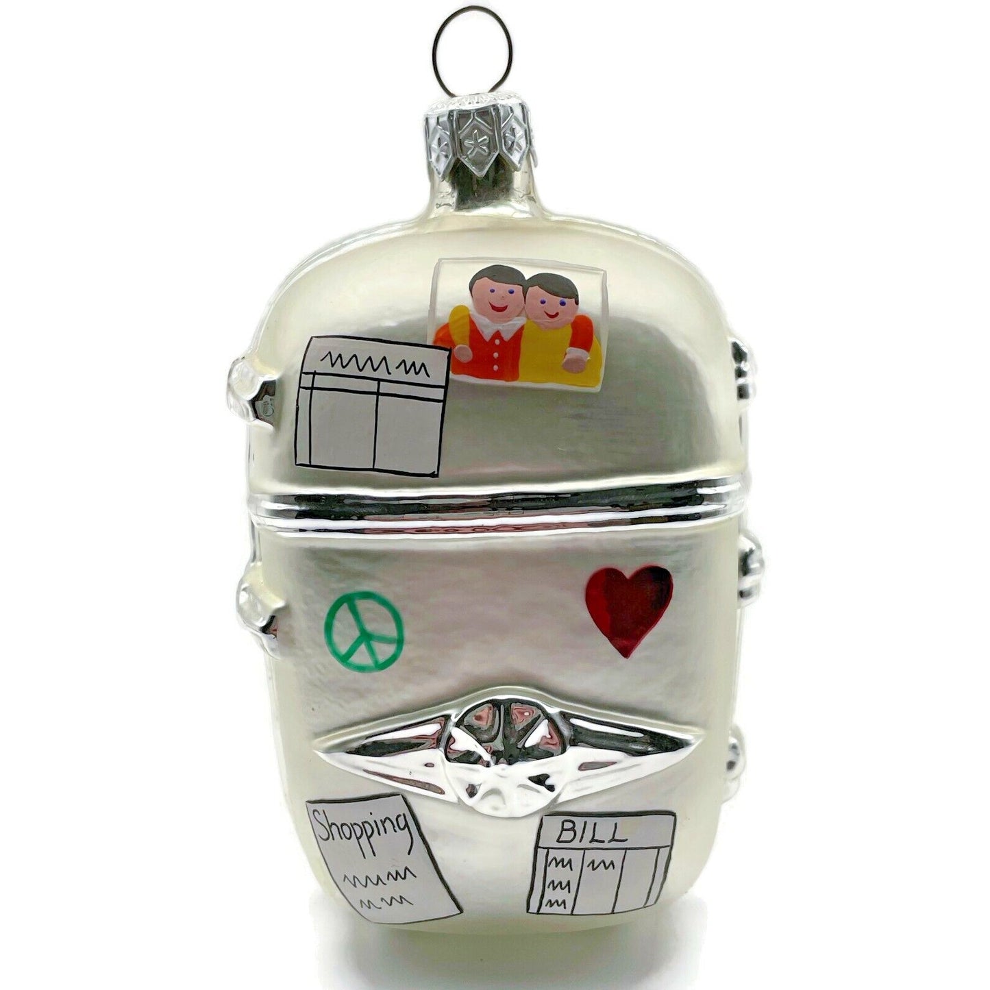Patricia Breen Grandma Josies Fridge Pearl Silver Peace Heart Christmas Ornament