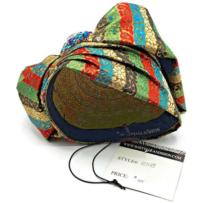 Whittall And Shon Womens Multicolor 2518 Ababa Draped Turban with Jewel Brooch