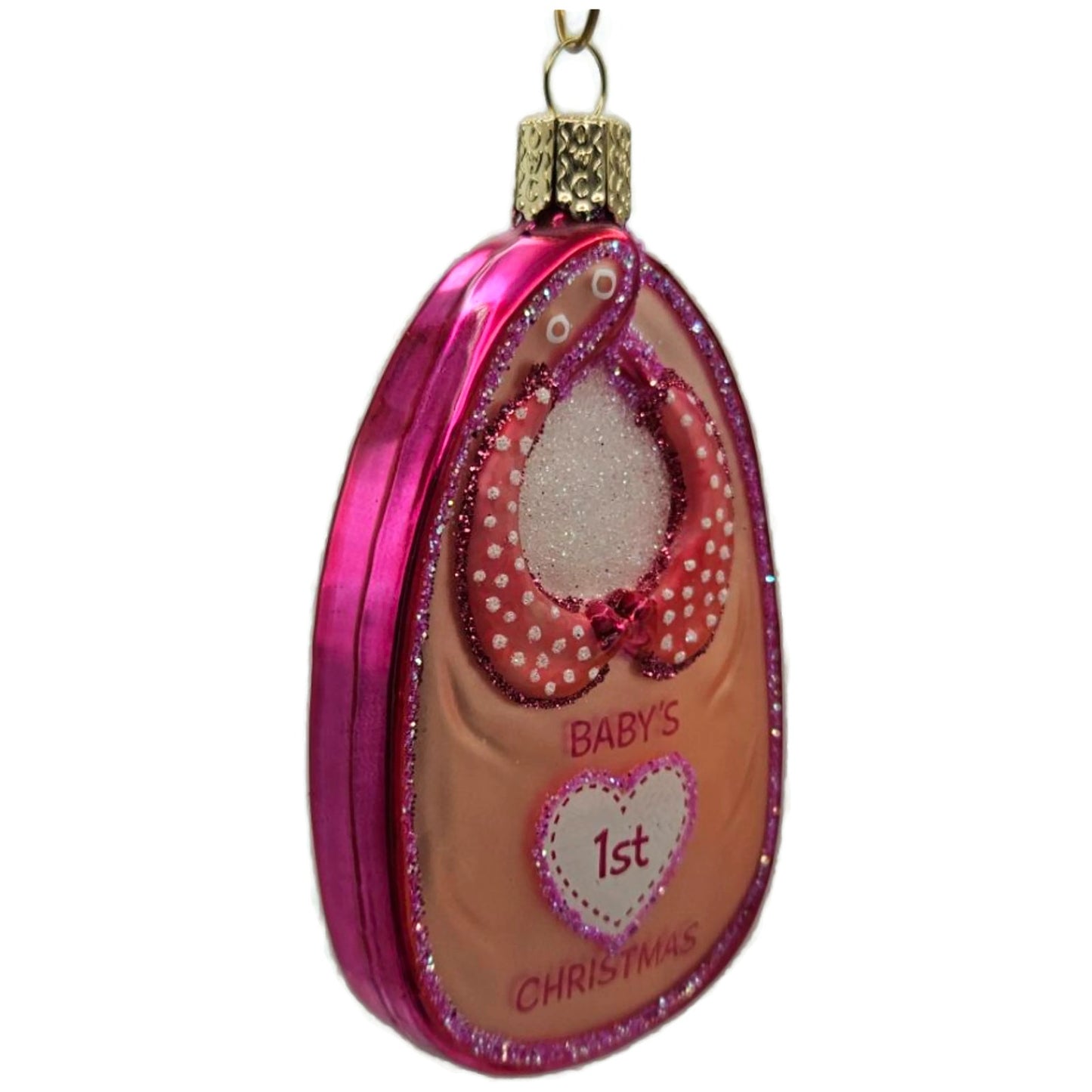 Old World Christmas Pink Baby Bib Girl Baby First Christmas Holiday OWC Ornament