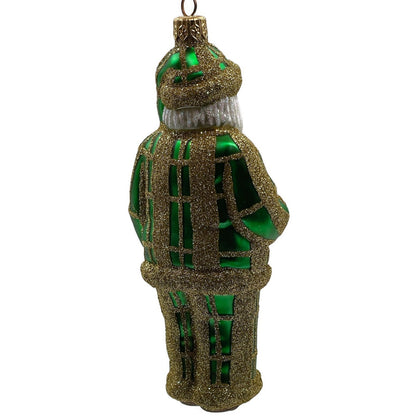 Patricia Breen Ring In The New Santa Claus Green Plaid Gold Christmas Ornament