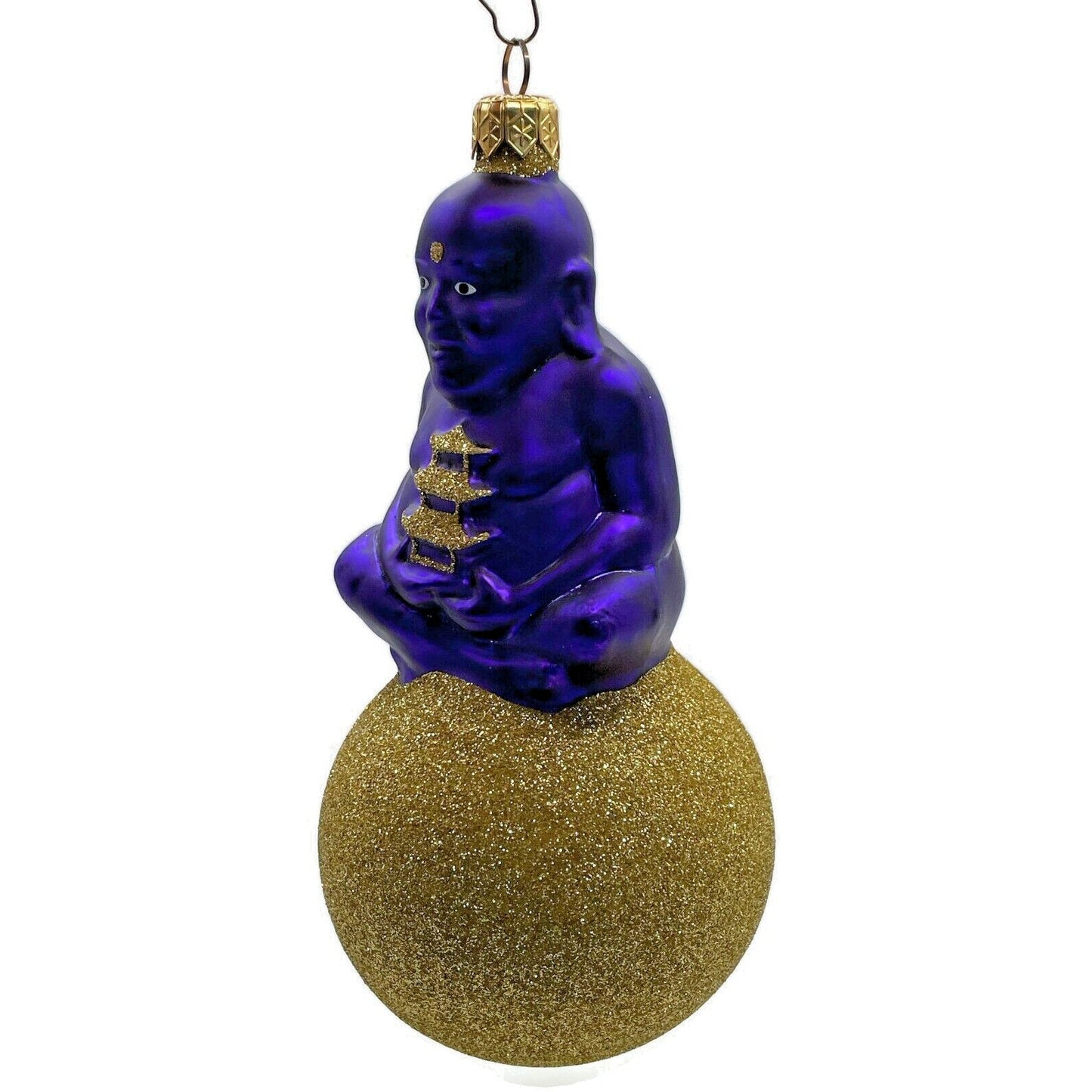 Patricia Breen Ornament Buddha on Ball Purple Gold Glittered Ball Christmas Tree