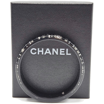 Chanel Black Resin Faux Pearl Crystal CC Logo Details Bangle Bracelet Jewelry
