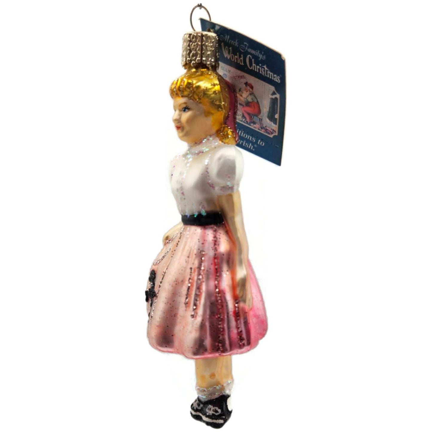 Teeny Bopper Girl Dancer Kitty Ornament Pink Glass OWC Old World Christmas Decor