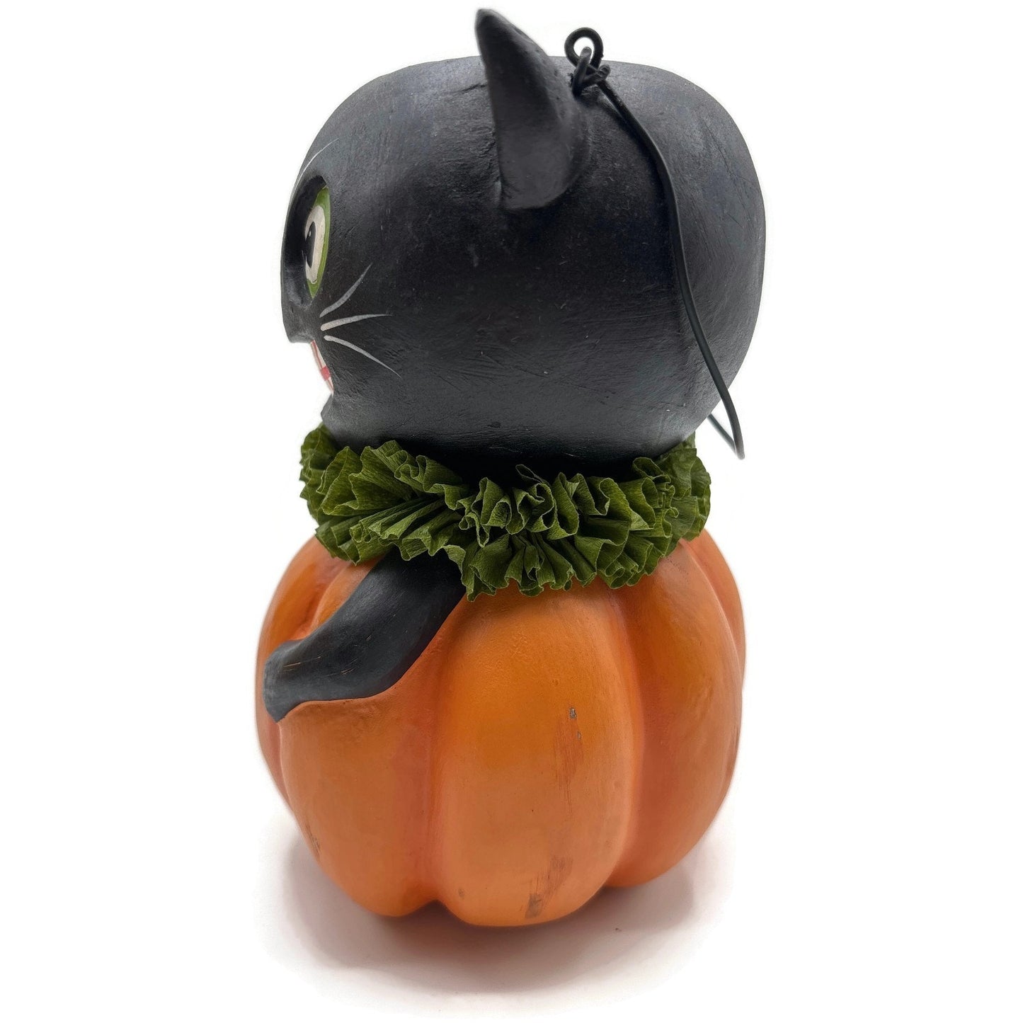 Bethany Lowe Halloween Vintage Style Black Cat in Pumpkin Bucket Paper Pulp New