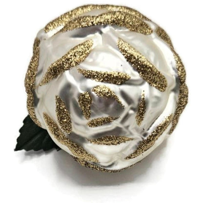 Clip On Rose Pearl Ivory Floral Old World Christmas Glass Ornament Inge Glas