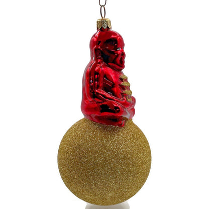Patricia Breen Ornament Buddha On Ball Red Gold Glittered Ball Christmas Tree