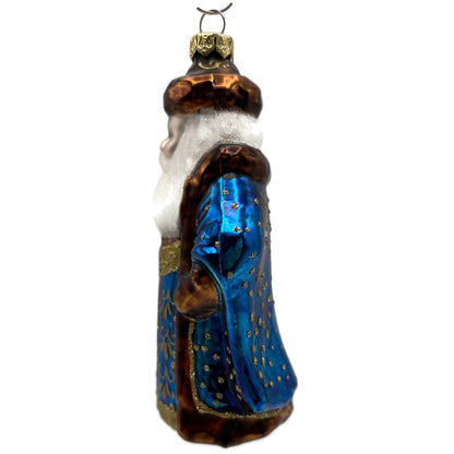 Santa Claus with Staff Blue Robe Gold Stars Christmas Tree Ornament