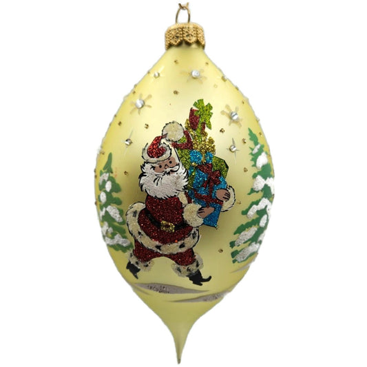 Heartfully Yours Santa Spree Yellow Jeweled Tear Drop Christmas Tree Ornament