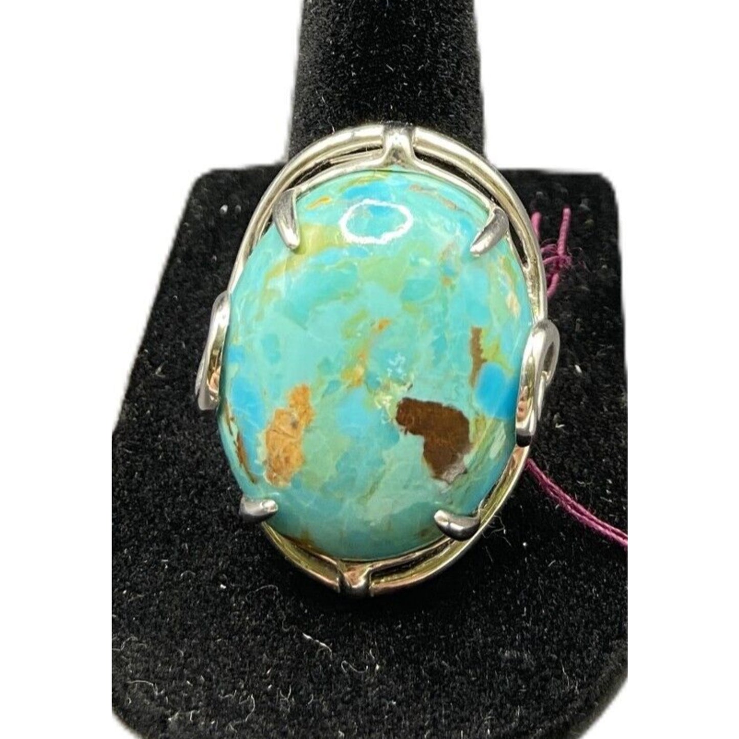 NF 925 Sterling Silver Ring Turquoise Oval Cabochon Blue Stone Size 9 Thailand