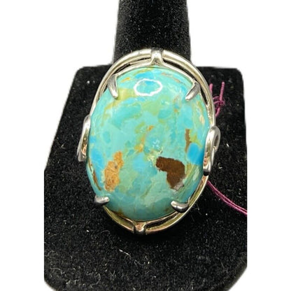 NF 925 Sterling Silver Ring Turquoise Oval Cabochon Blue Stone Size 9 Thailand