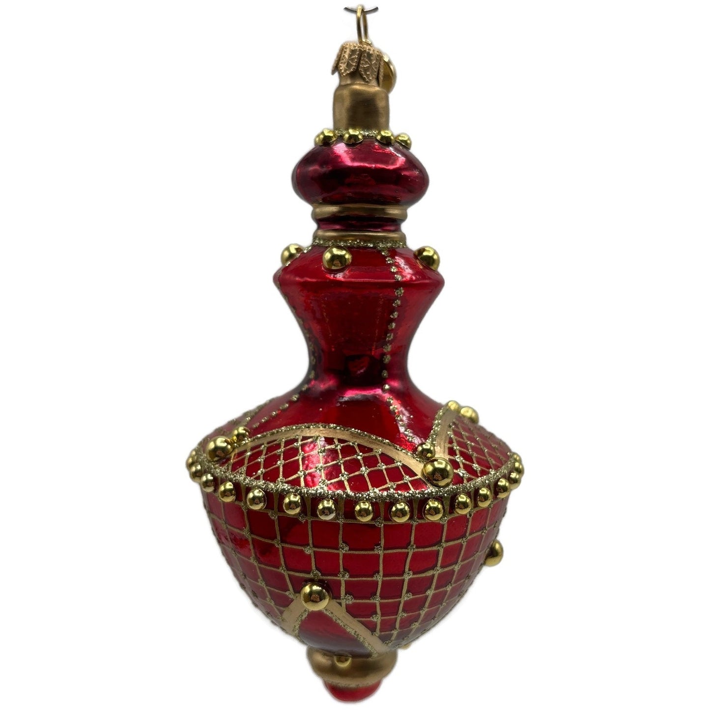 Glitter Lab Jeweled Hourglass Drop Red Gold Christmas Tree Ornament