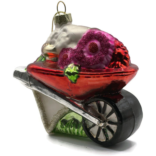 Ornament Floral Wheelbarrow Garden Flowers Blown Glass Christmas Holiday Tree