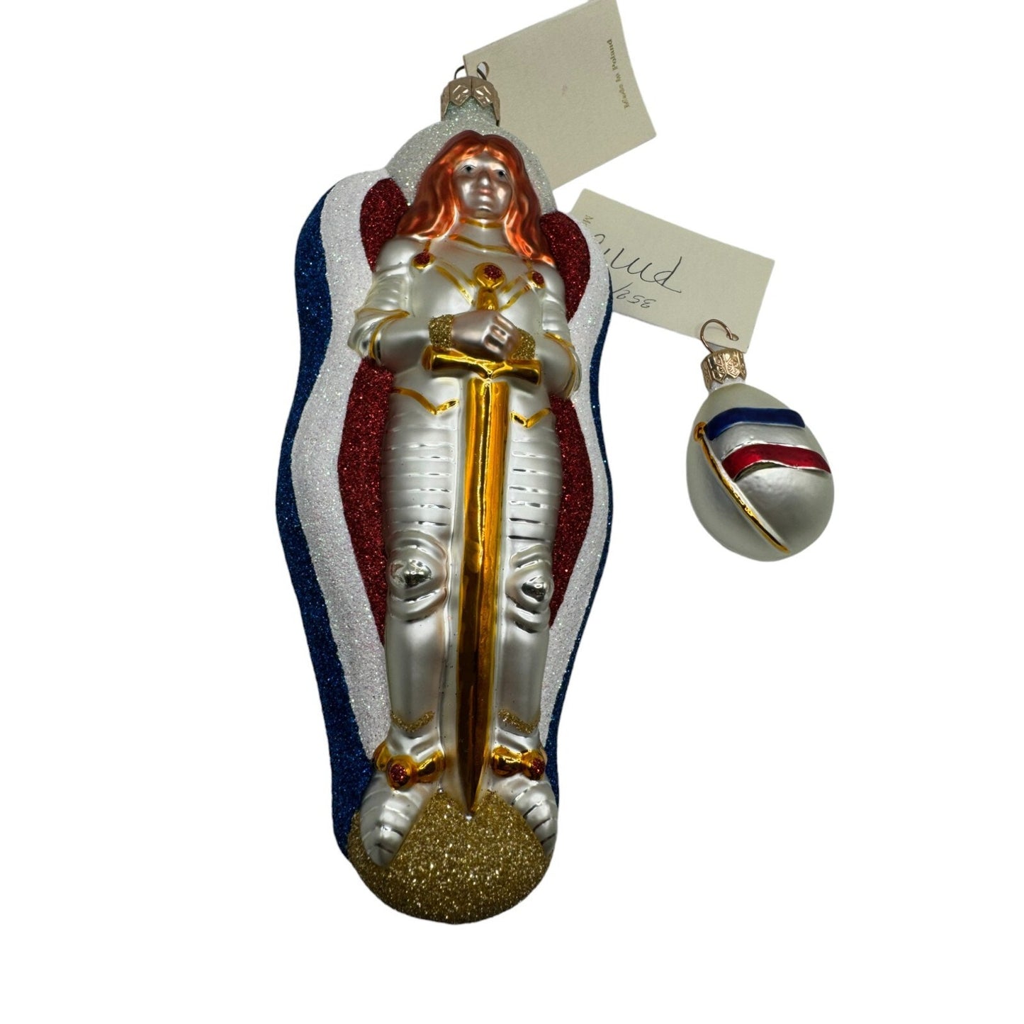 Patricia Breen Joan of Arc Pearl Halo Matte Egg 2 Part Christmas Tree Ornament