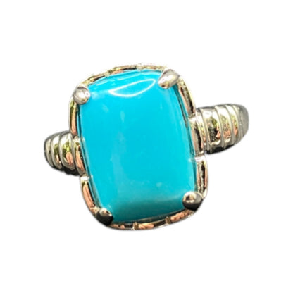 925 Sterling Silver Cocktail Ring Turquoise Gemstone Rectangle Prong Set Size 10