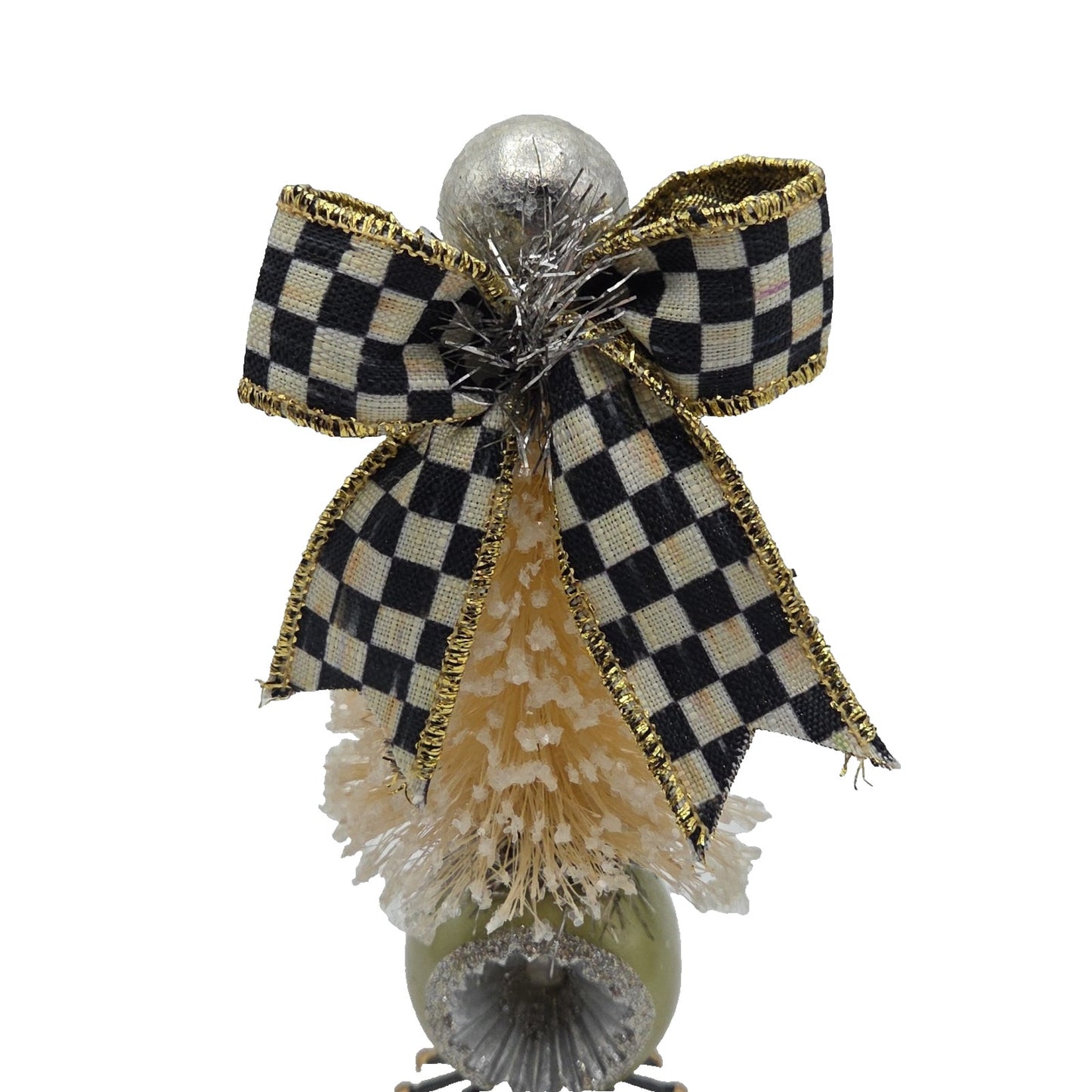 Mackenzie Childs Home Sweet Snow Bottle Brush Tree Mini Yellow Courtly Check