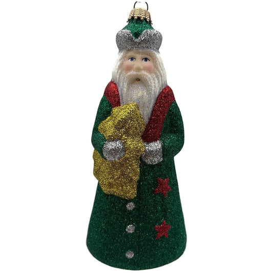 Larry Fraga Mr. Fabulous Glitter Series Green Gold Santa Christmas Ornament