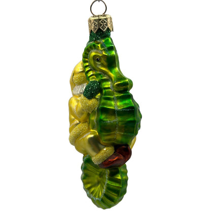 Patricia Breen Hi Ho Santa Yellow Green Seahorse Nautical Christmas Ornament