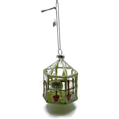 Garden Flowers Greenhouse Ornament Blown Glass Glittered Christmas Tree Decor