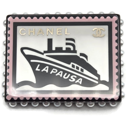 Chanel 19C La Pausa Yacht Stamp Brooch Pin CC Logo Cruise Ship Pea AB0921 Y47494