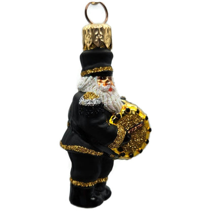 Patricia Breen Drummer Santa Claus Black Gold Glass Christmas Tree Ornament 2145